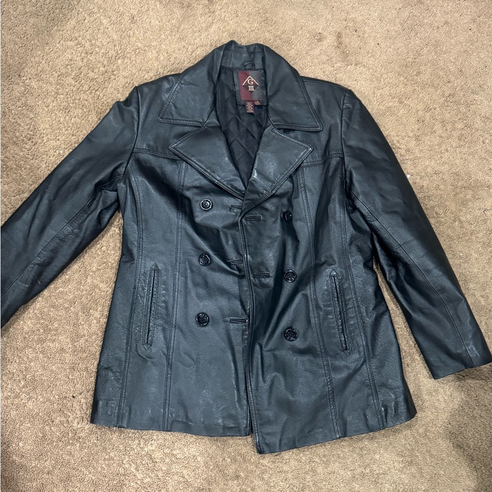 American Vintage Black Leather Double-Breasted Pea Coat